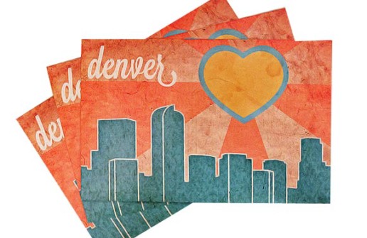 A postcard showcasing Denver's skyline and sunshine.