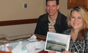 Matthew Conboy with a newborn collector at St. Clair Hospital
