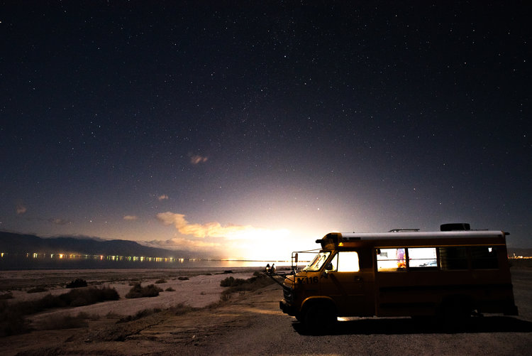 Gus the Bus at the Salton Sea. Photo by Ali Rogers